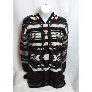 Women's Democracy Hoodie Sz S Sweater Geometric Aztec LS Black Red Y2K Cowboy